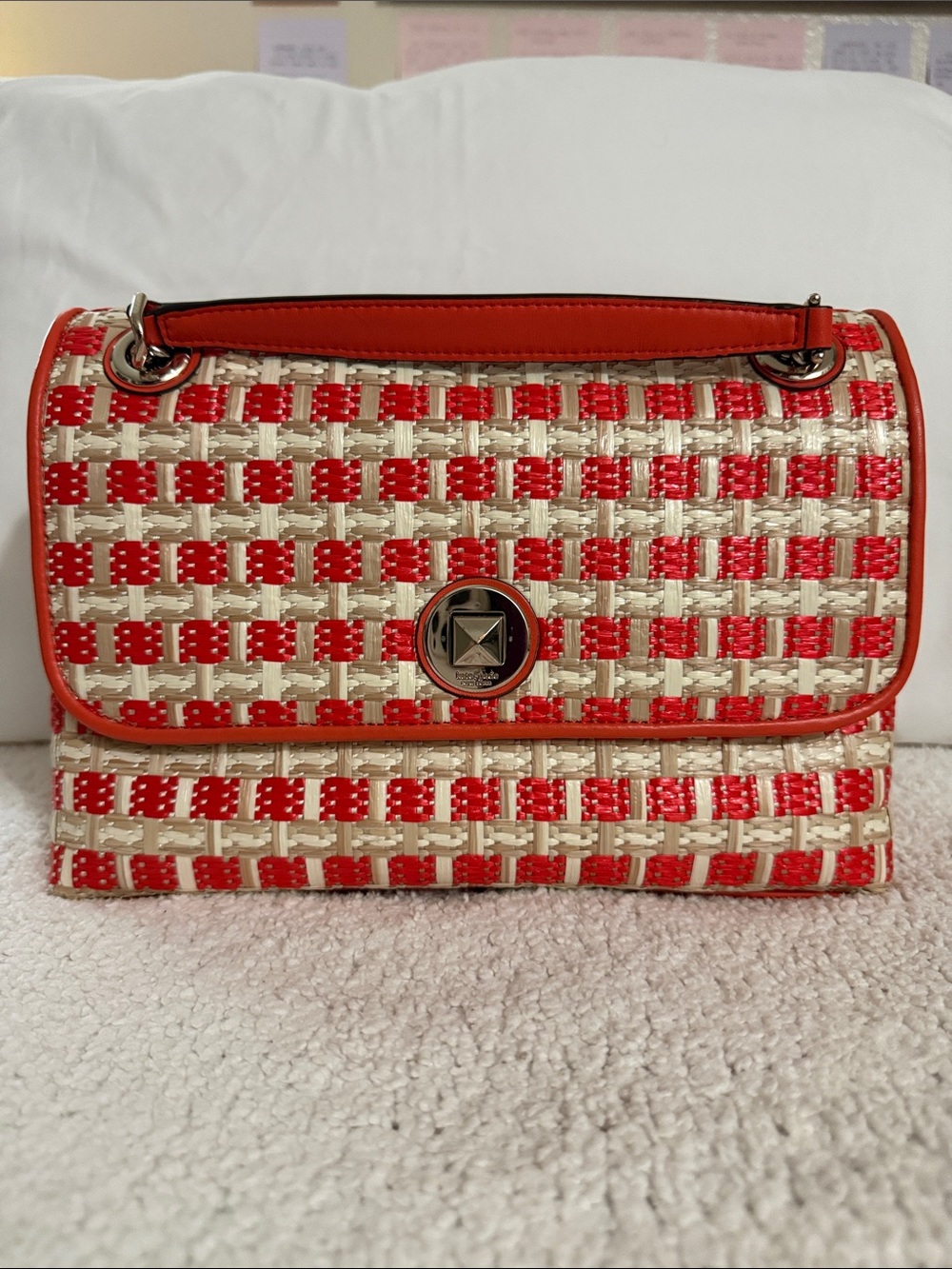 kate spade Red and Cream Woven Turn-Lock Shoulder Bag